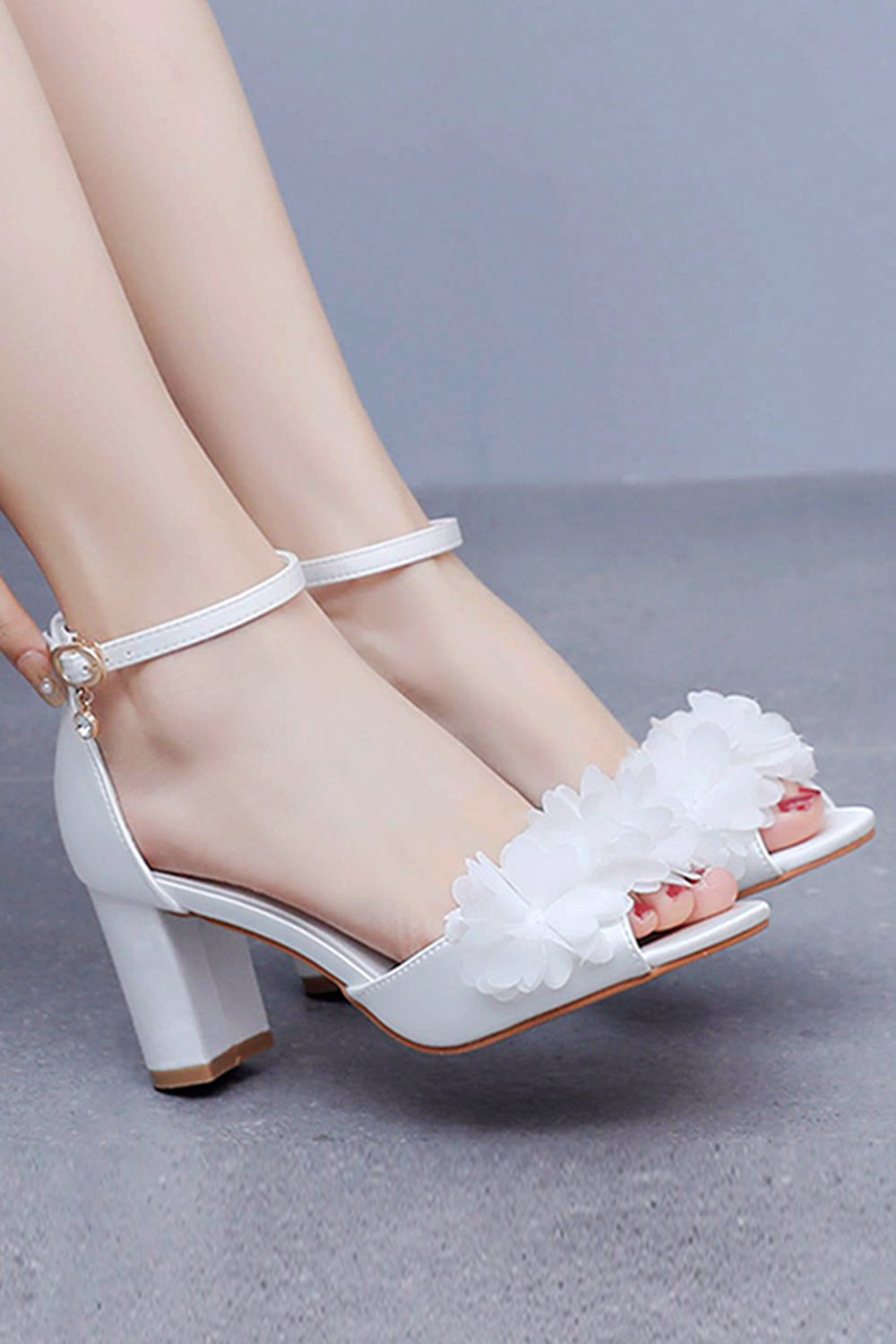 Wedtrend Women White Bridal Shoes Satin Pearl Open Toe Ankle Strap High Heels Wedding Shoes WEDTREND