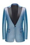 Men's Royal Blue Sparkly Peak Lapel One Button 2 Piece Guest Suits