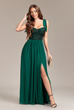 Sparkly Green A Line Sequins Backless Maxi Dress With Slit