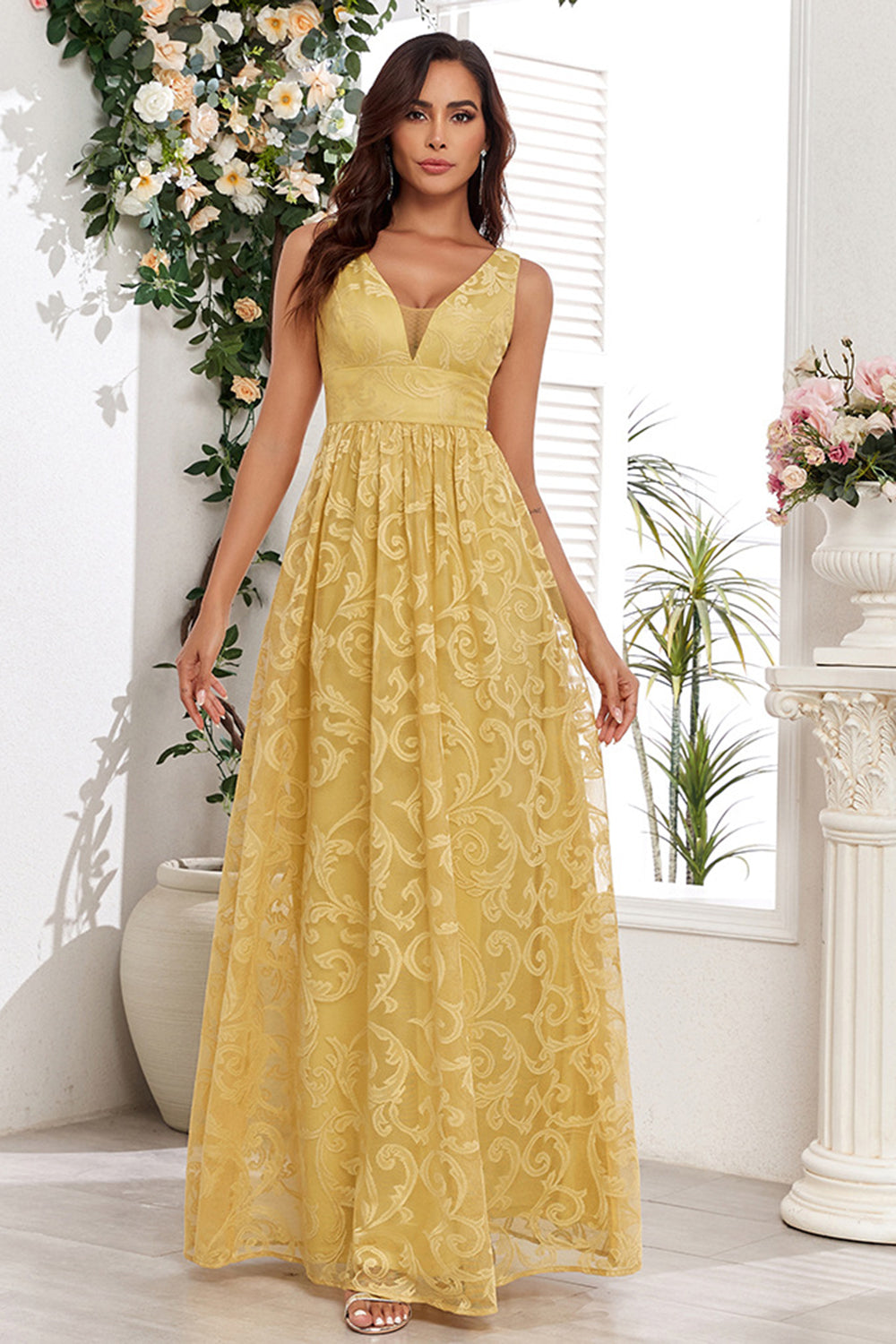 Wedtrend Women Yellow Wedding Party Guest Dress With Appliques A