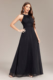 Black A Line Halter Wedding Party Guest Dress with Open Back