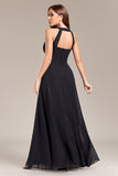 Black A Line Halter Wedding Party Guest Dress with Open Back