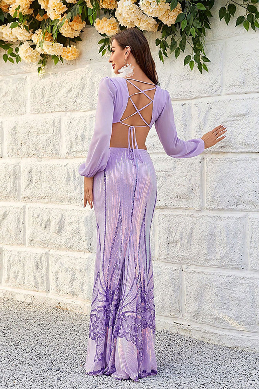 Wedtrend Women Purple Cut Out Wedding Party Guest Dress with Sleeves Lace-up Back Sequins Mermaid V Neck Formal Dress WEDTREND Wedtrend Women Purple Cut Out Wedding Party Guest Dress with Sleeves Lace-up Back Sequins Mermaid V Neck Formal Dress WEDTREND