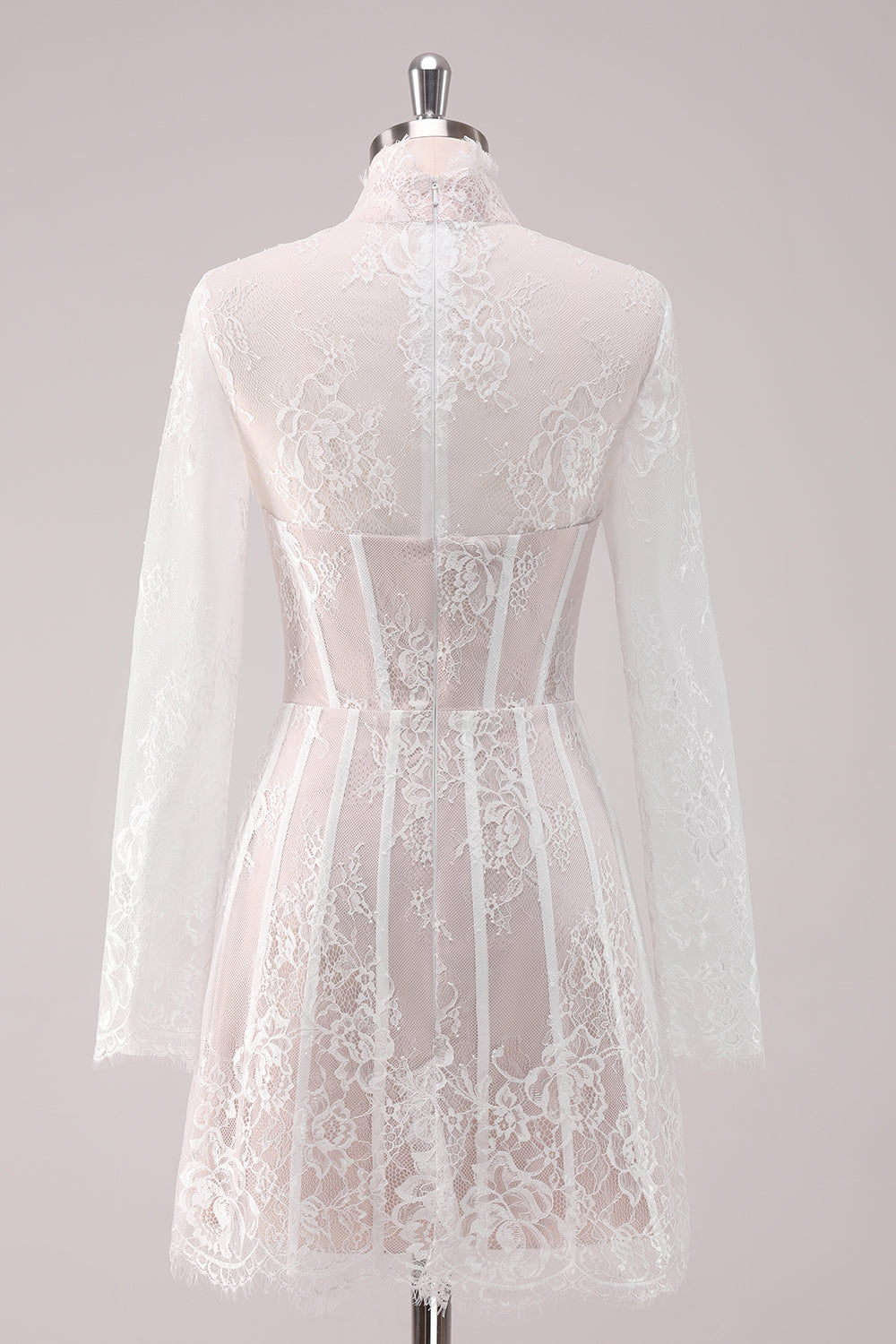 Wedtrend Women White Lace Homecoming Dress with Long Sleeves A Line High Neck Corset Short Cocktail Dress WEDTREND Wedtrend Women White Lace Homecoming Dress with Long Sleeves A Line High Neck Corset Short Cocktail Dress WEDTREND