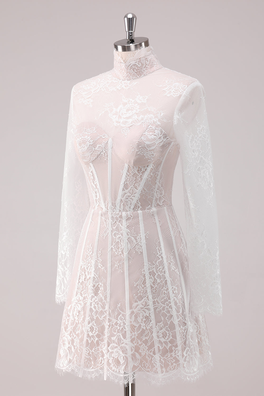 Wedtrend Women White Lace Homecoming Dress with Long Sleeves A Line High Neck Corset Short Cocktail Dress WEDTREND Wedtrend Women White Lace Homecoming Dress with Long Sleeves A Line High Neck Corset Short Cocktail Dress WEDTREND