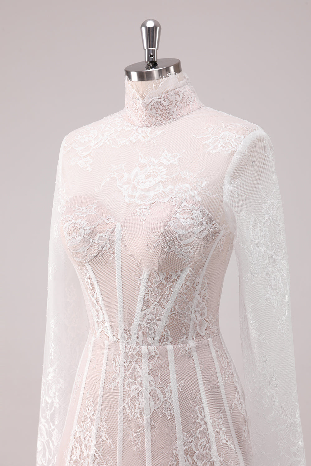 Wedtrend Women White Lace Homecoming Dress with Long Sleeves A Line High Neck Corset Short Cocktail Dress WEDTREND Wedtrend Women White Lace Homecoming Dress with Long Sleeves A Line High Neck Corset Short Cocktail Dress WEDTREND