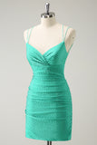 Sparkly Green Spaghetti Straps Sequins Corset Tight Homecoming Dress with Beading