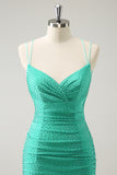 Sparkly Green Spaghetti Straps Sequins Corset Tight Homecoming Dress with Beading