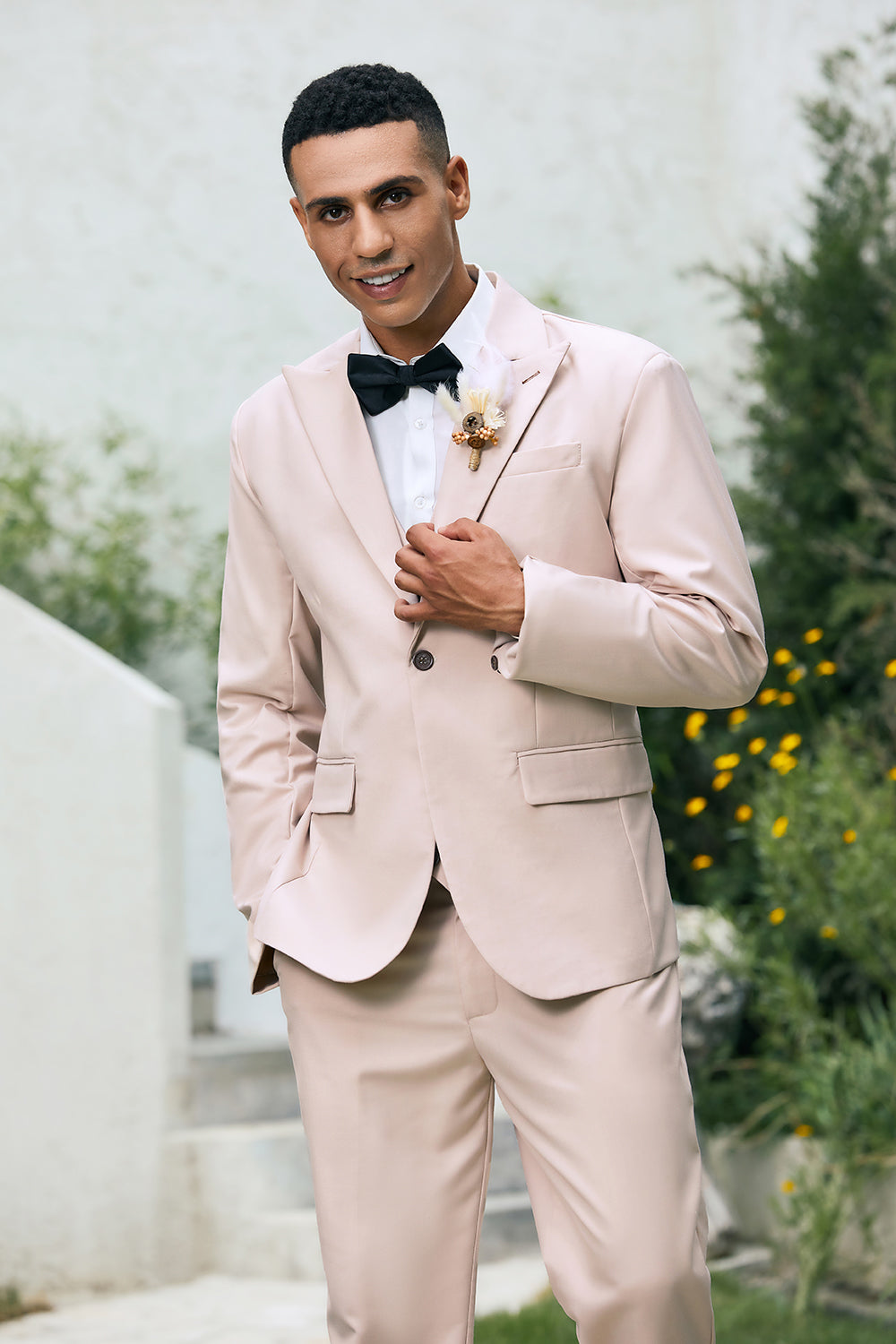 Bow Mens Rose Gold Suit Jacket Men's Light Pink One Button Shawl Lapel Piece Wedding Suits Bow Mens Rose Gold Suit Jacket Men's Light Pink One Button Shawl Lapel Piece Wedding Suits