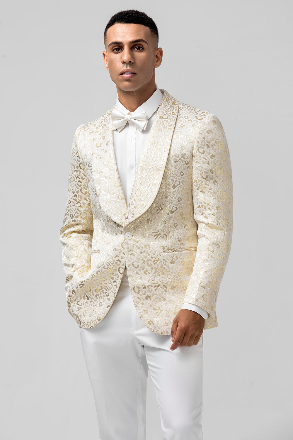 Wedtrend Men's Ivory Prom Blazer Shawl Lapel Pattern Printed