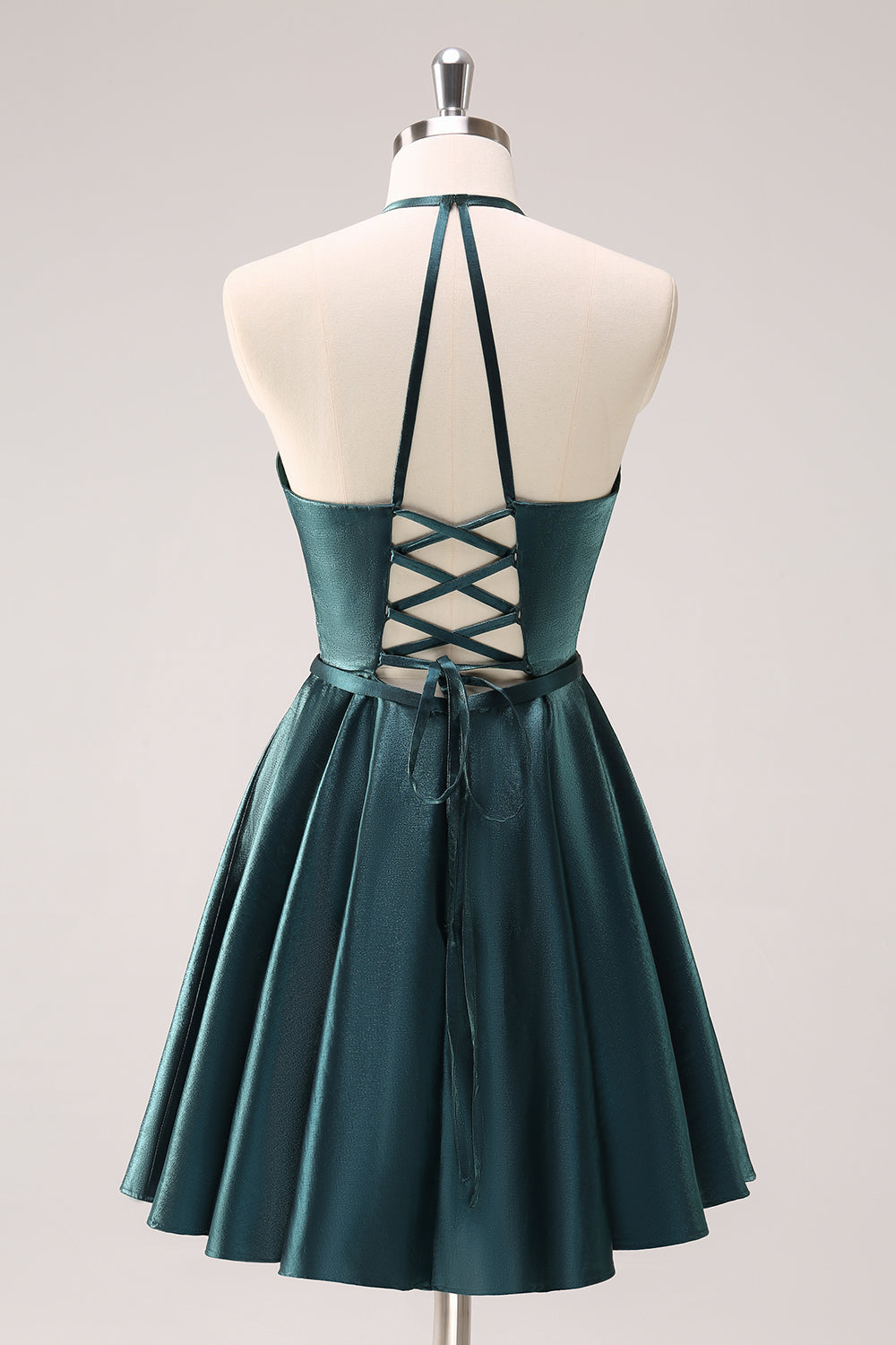 Wedtrend Women Peacock Green Ruffle Metallic Homecoming Dress with Lace Up Back Halter Ruched A-Line Short Cocktail Dress WEDTREND Wedtrend Women Peacock Green Ruffle Metallic Homecoming Dress with Lace Up Back Halter Ruched A-Line Short Cocktail Dress WEDTREND