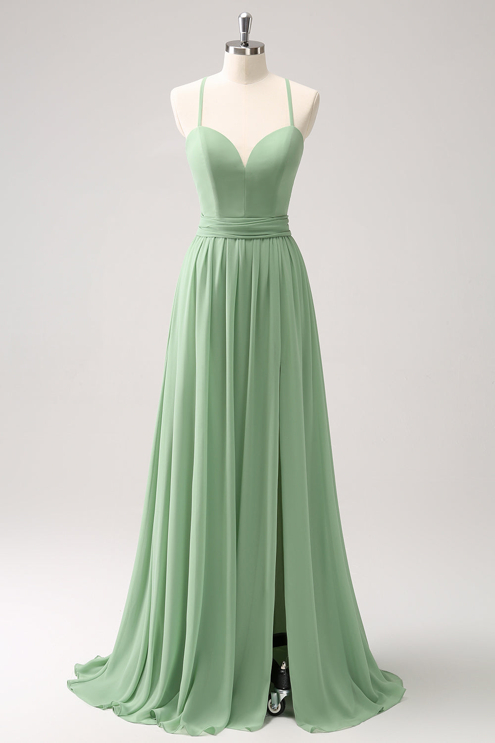 Wedtrend Women Dusty Sage Bridesmaid Dress with Slit A Line Chiffon Lace Up Back Ruched Wedding Party Dress, Dusty Sage / US20W Wedtrend Women Dusty Sage Bridesmaid Dress with Slit A Line Chiffon Lace Up Back Ruched Wedding Party Dress, Dusty Sage / US20W