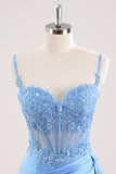 Stylish Blue Sheath Sweetheart Pleated Corset Short Homecoming Dress with Beading