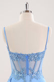 Stylish Blue Sheath Sweetheart Pleated Corset Short Homecoming Dress with Beading