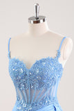Stylish Blue Sheath Sweetheart Pleated Corset Short Homecoming Dress with Beading