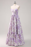 Sparkly Cute Purple Ball Gown Sweetheart Brocade Corset Long Prom Dress
