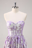 Sparkly Cute Purple Ball Gown Sweetheart Brocade Corset Long Prom Dress