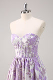 Sparkly Cute Purple Ball Gown Sweetheart Brocade Corset Long Prom Dress