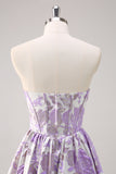Sparkly Cute Purple Ball Gown Sweetheart Brocade Corset Long Prom Dress