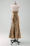 Golden Mermaid Halter Neck Midi Wedding Guest Dress