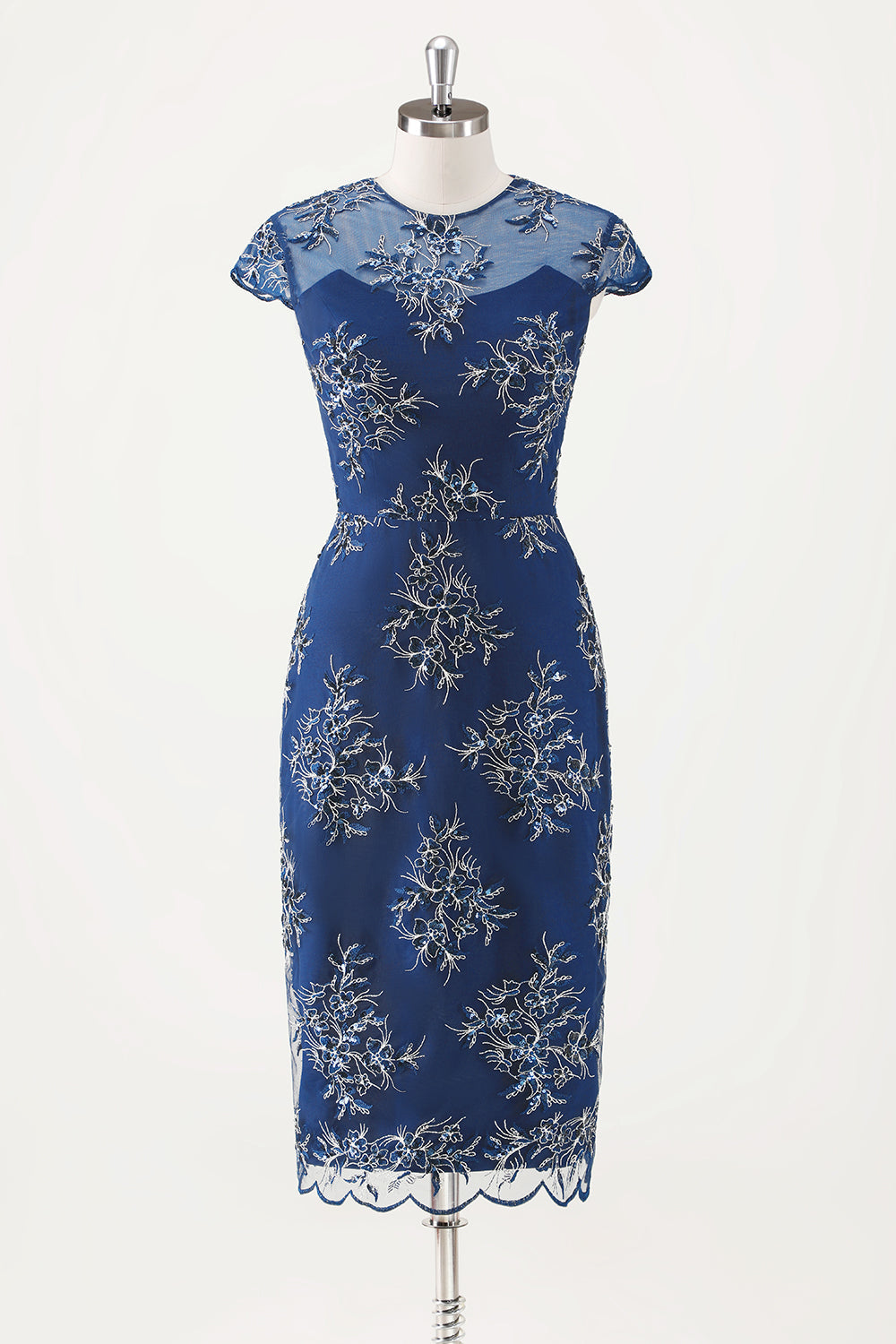 Wedtrend Women Navy Mother of the Bride Dress with Wrap Applique Sheath Formal Dress Tea Length Wedding Party Dress WEDTREND Wedtrend Women Navy Mother of the Bride Dress with Wrap Applique Sheath Formal Dress Tea Length Wedding Party Dress WEDTREND