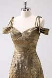 Golden A-Line Cold Shoulder Short Homecoming Dress