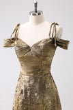 Golden A-Line Cold Shoulder Short Homecoming Dress