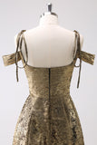 Golden A-Line Cold Shoulder Short Homecoming Dress
