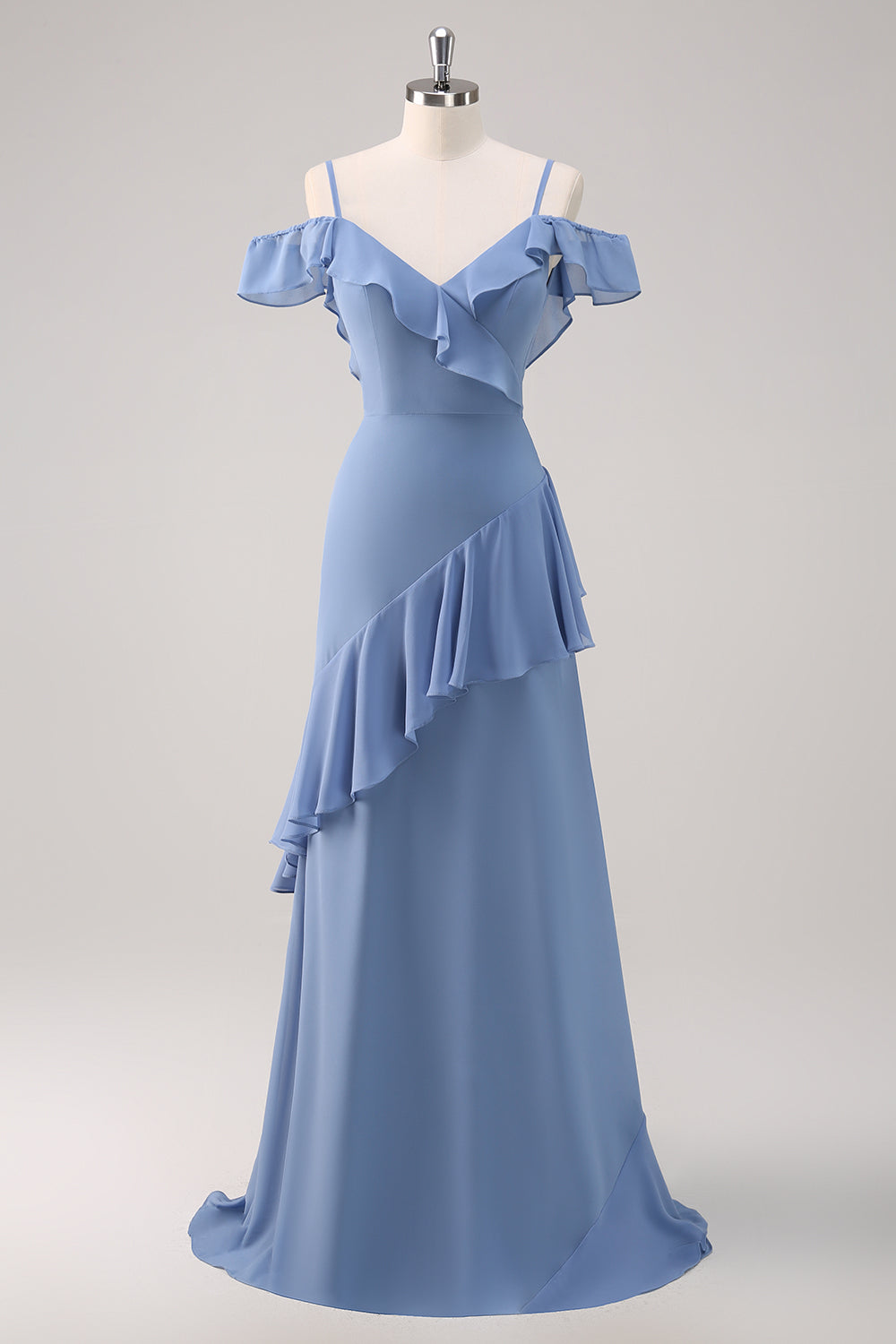 Wedtrend Women Grey Blue Cold Shoulder Bridesmaid Dress with Ruffles A-Line Chiffon Long Formal Dress WEDTREND Wedtrend Women Grey Blue Cold Shoulder Bridesmaid Dress with Ruffles A-Line Chiffon Long Formal Dress WEDTREND