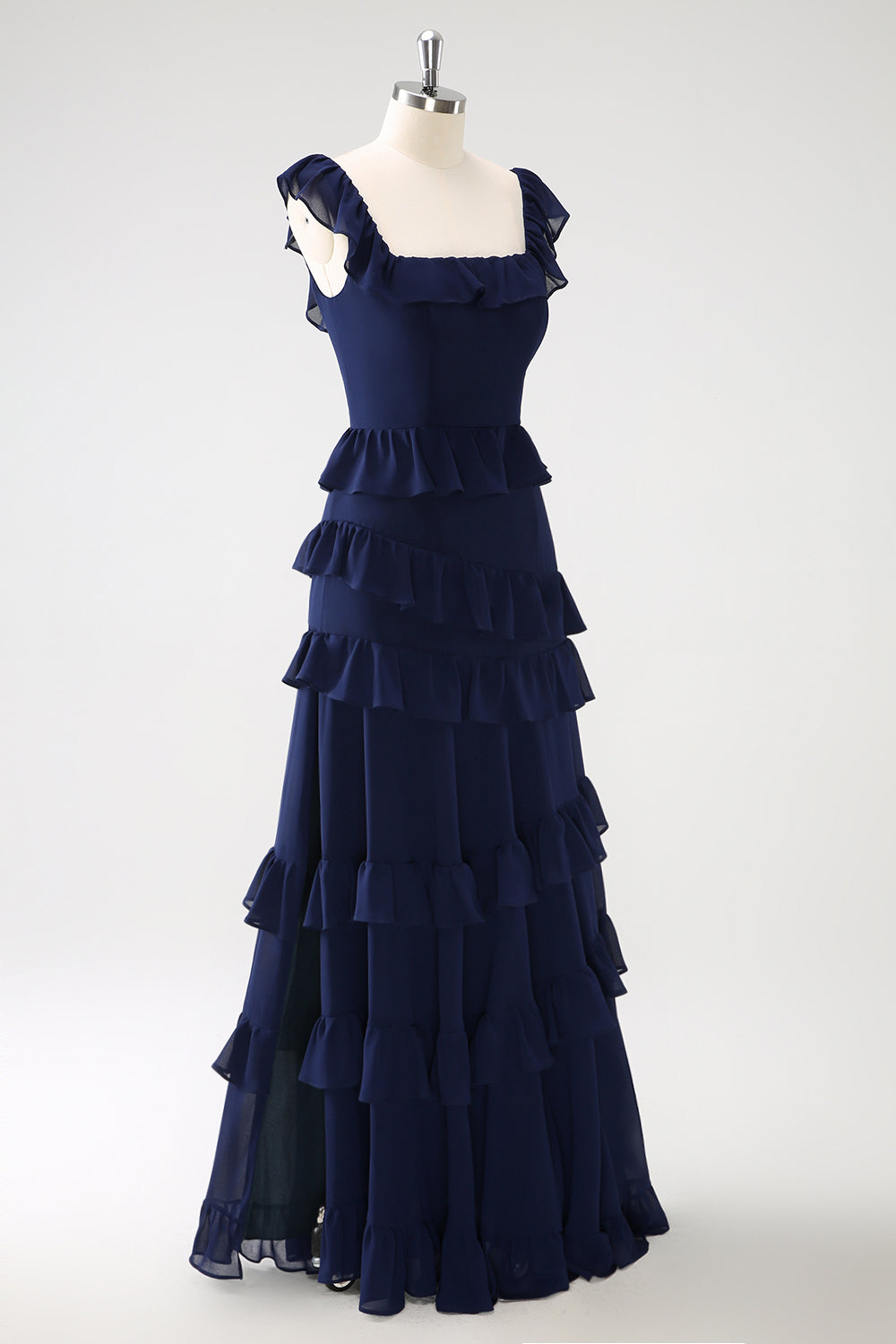 Wedtrend Women Dark Navy Bridesmaid Dress with Ruffles A Line Square Neck Tiered Long Chiffon Wedding Guest Dress WEDTREND Wedtrend Women Dark Navy Bridesmaid Dress with Ruffles A Line Square Neck Tiered Long Chiffon Wedding Guest Dress WEDTREND