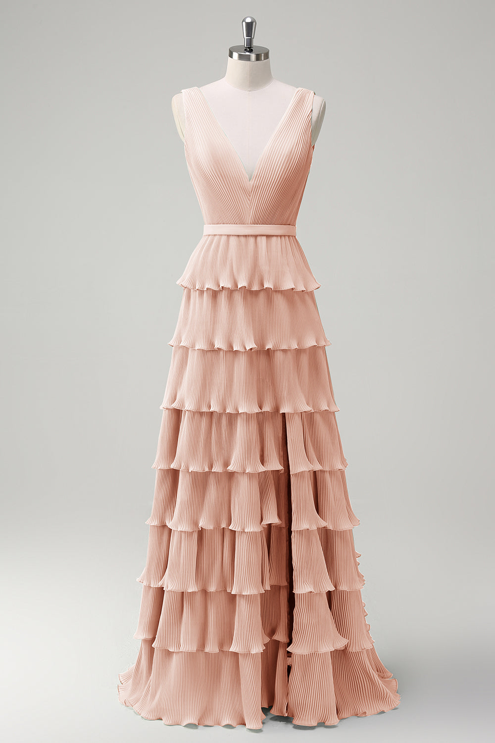 pink tiered bridesmaid dresses Dark Green A-Line Tiered Floor Length Chiffon Bridesmaid Dress, Green / 16