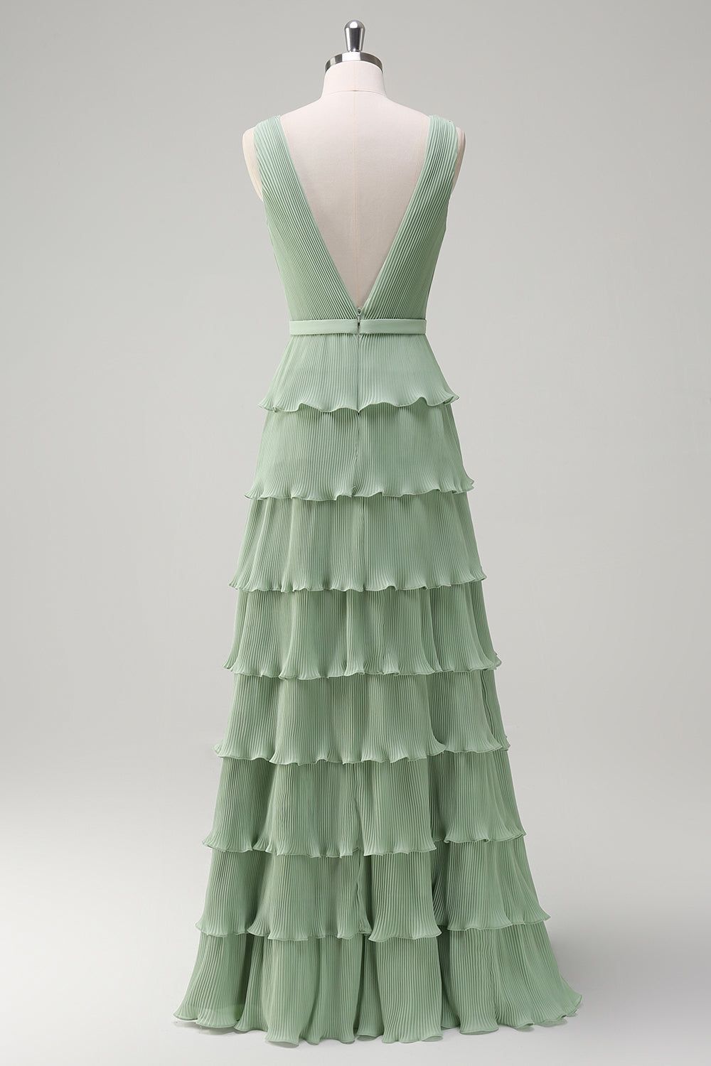 WEDTREND Women Green Bridesmaid Dress with Slit A-Line V-Neck Pleated Tiered Open Back Long Wedding Guest Dress WEDTREND Women Green Bridesmaid Dress with Slit A-Line V-Neck Pleated Tiered Open Back Long Wedding Guest Dress
