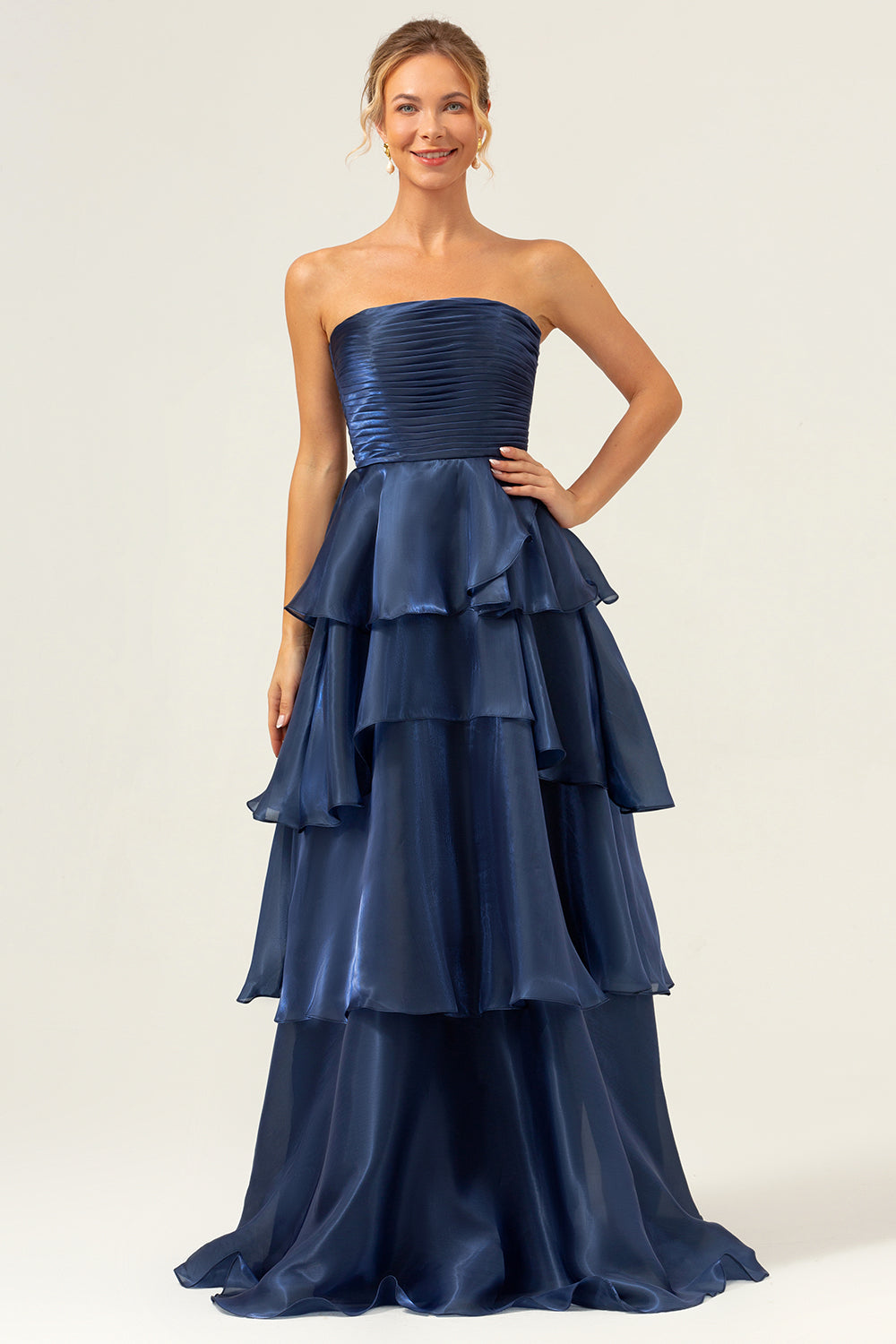 Wedtrend Women Dark Navy Tiered Maxi Dress A Line Strapless Wedding Guest Dress Tiered Pleated Ruffled Prom Dress, Dark Navy / US22W Wedtrend Women Dark Navy Tiered Maxi Dress A Line Strapless Wedding Guest Dress Tiered Pleated Ruffled Prom Dress, Dark Navy / US22W