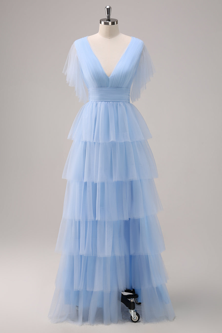 bridesmaid dresses fall colors Bardot Bridesmaid Dress in Dusty Blue Tulle – TH&TH main image 1