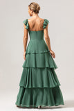 Eucalyptus A Line Off The Shoulder Tiered Long Bridesmaid Dress with Ruffles