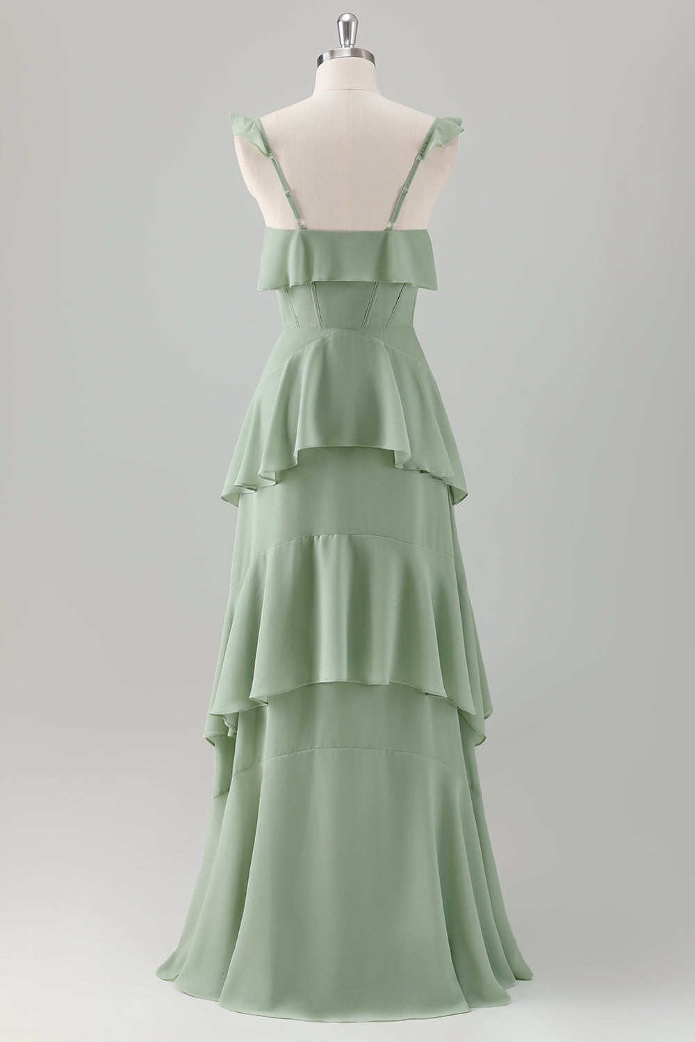 Wedtrend Women Light Green Bridesmaid Dress A-Line Square Neck Chiffon Tiered Long Wedding Guest Dress WEDTREND Wedtrend Women Light Green Bridesmaid Dress A-Line Square Neck Chiffon Tiered Long Wedding Guest Dress WEDTREND