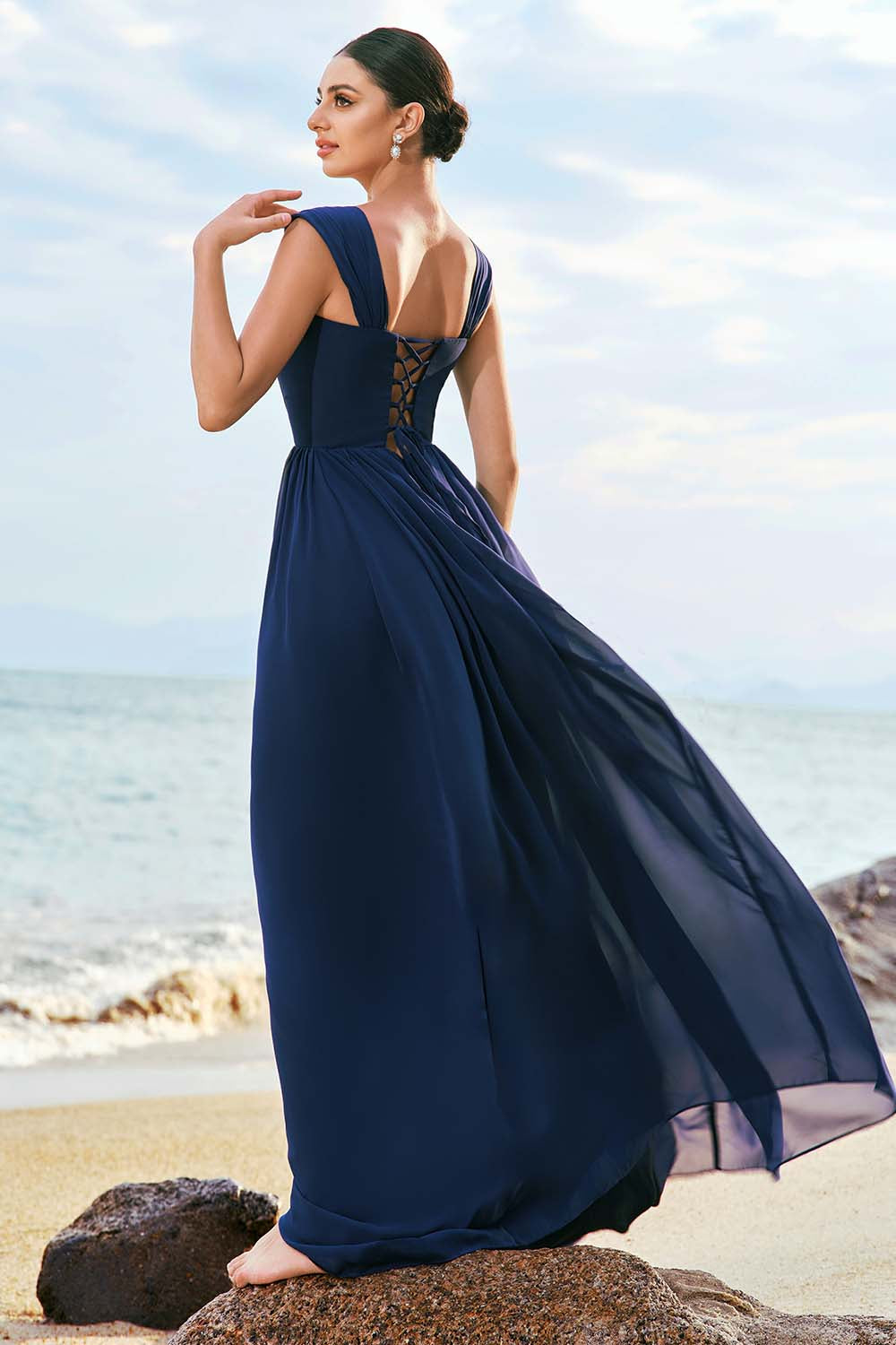 Wedtrend Women Dark Blue Long Bridesmaid Dress A-Line Square Neck Corset Lace Up Back Chiffon Wedding Guest Dress WEDTREND Wedtrend Women Dark Blue Long Bridesmaid Dress A-Line Square Neck Corset Lace Up Back Chiffon Wedding Guest Dress WEDTREND