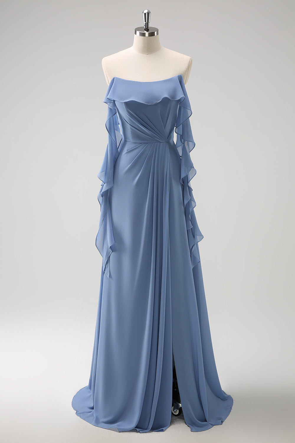 Wedtrend Women Grey Blue Cold Shoulder Bridesmaid Dress with Slit A Line Spaghetti Straps Pleated Chiffon Long Wedding Guest Dress WEDTREND Wedtrend Women Grey Blue Cold Shoulder Bridesmaid Dress with Slit A Line Spaghetti Straps Pleated Chiffon Long Wedding Guest Dress WEDTREND