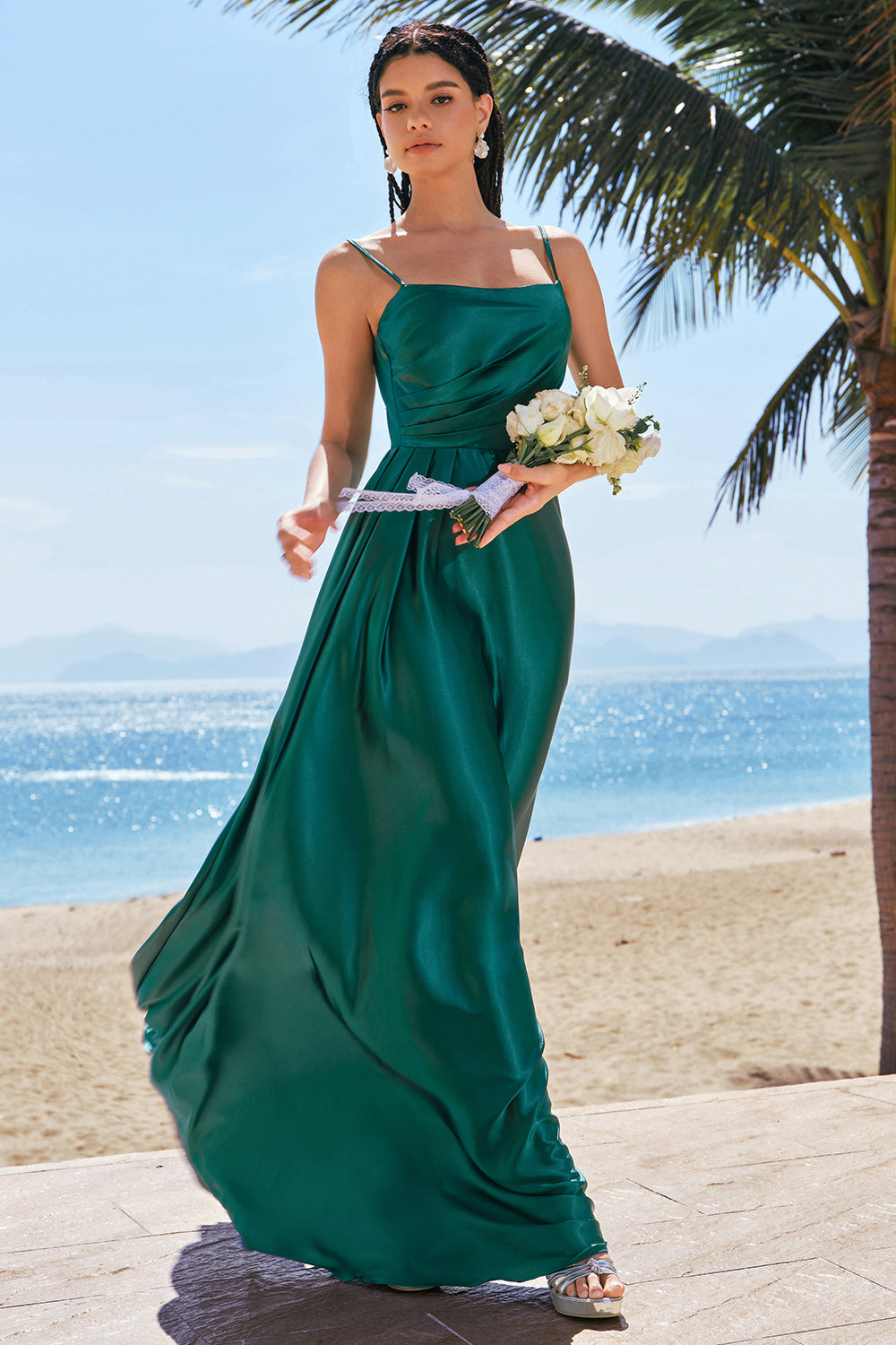 Wedtrend Women Dark Green Satin Bridesmaid Dress A-Line Spaghetti Straps Ruched Long Wedding Guest Dress WEDTREND Wedtrend Women Dark Green Satin Bridesmaid Dress A-Line Spaghetti Straps Ruched Long Wedding Guest Dress WEDTREND