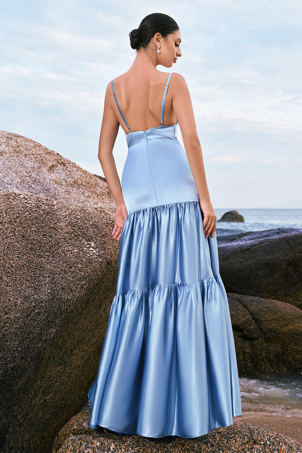 sky blue dress for wedding Rustic Thigh Split Beach Gown with Court Train,MW281 Musebridals making it an excellent choice for wedding guests seeking sophistication and comfort Sky Blue Dress For Wedding