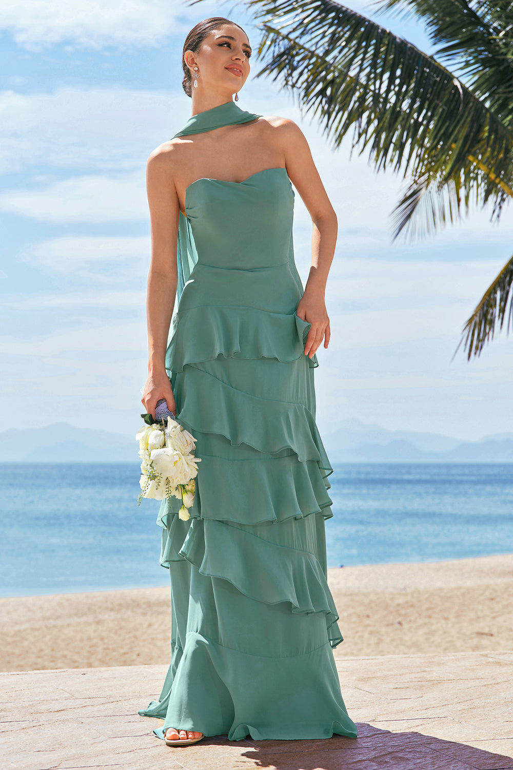 Wedtrend Women Eucalyptus Bridesmaid Dress A Line Strapless Tiered Chiffon Ruched Floor Length Wedding Guest Dress WEDTREND Wedtrend Women Eucalyptus Bridesmaid Dress A Line Strapless Tiered Chiffon Ruched Floor Length Wedding Guest Dress WEDTREND