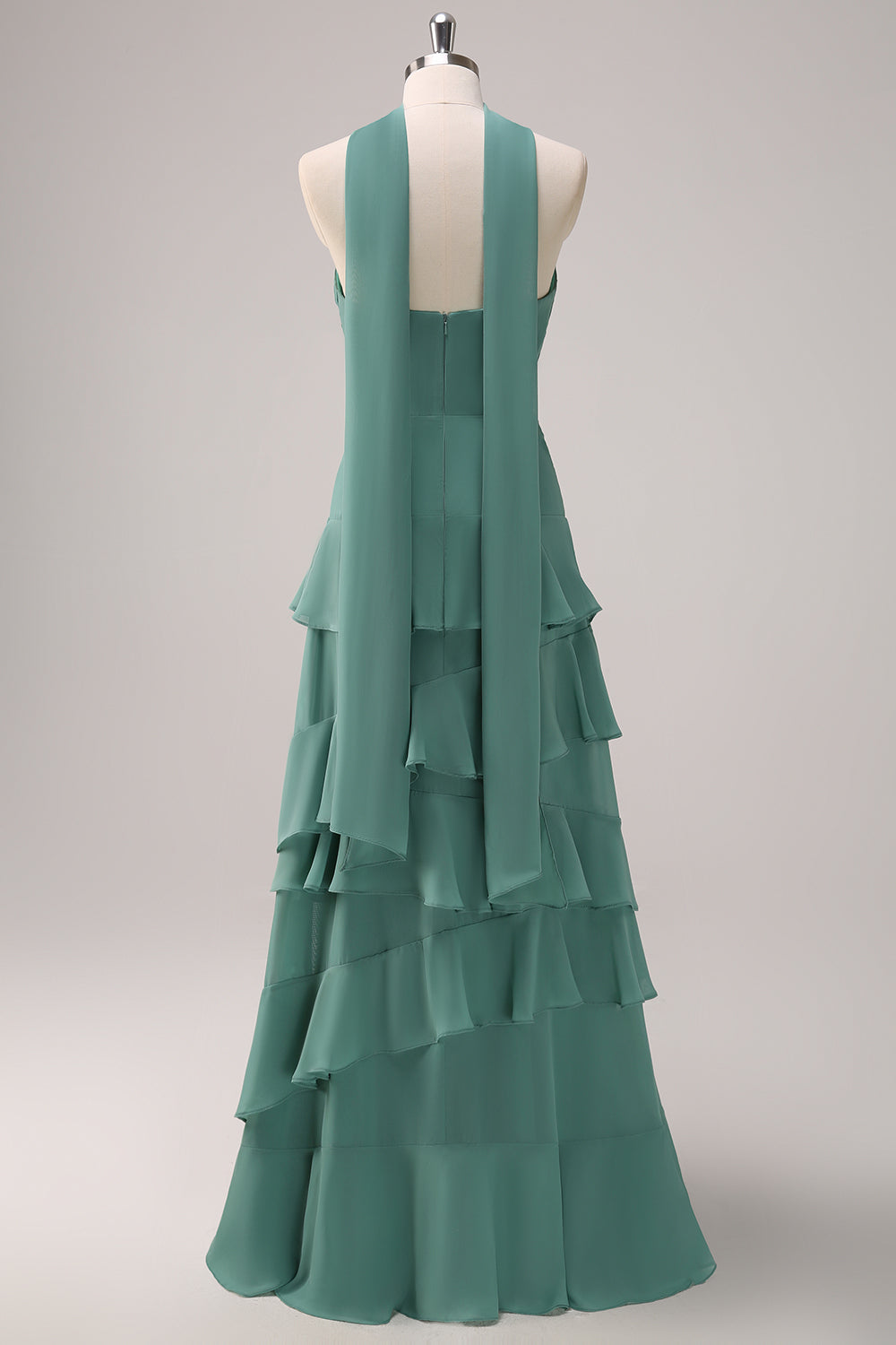 tiered chiffon dress for wedding guest L'Amorae Elegant Romantic Wedding Guest Solid Halter Tiered Chiffon Maxi Dress, Elegant Dresses For Women