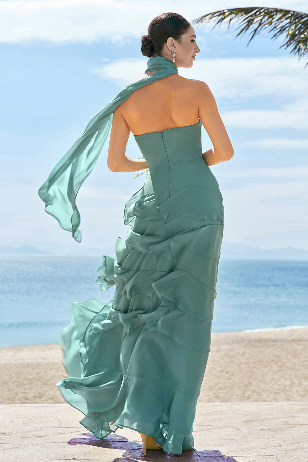 chiffon ruched bridesmaid dress Sage Lace Chiffon Illusion Back Ruched Bridesmaid Dress