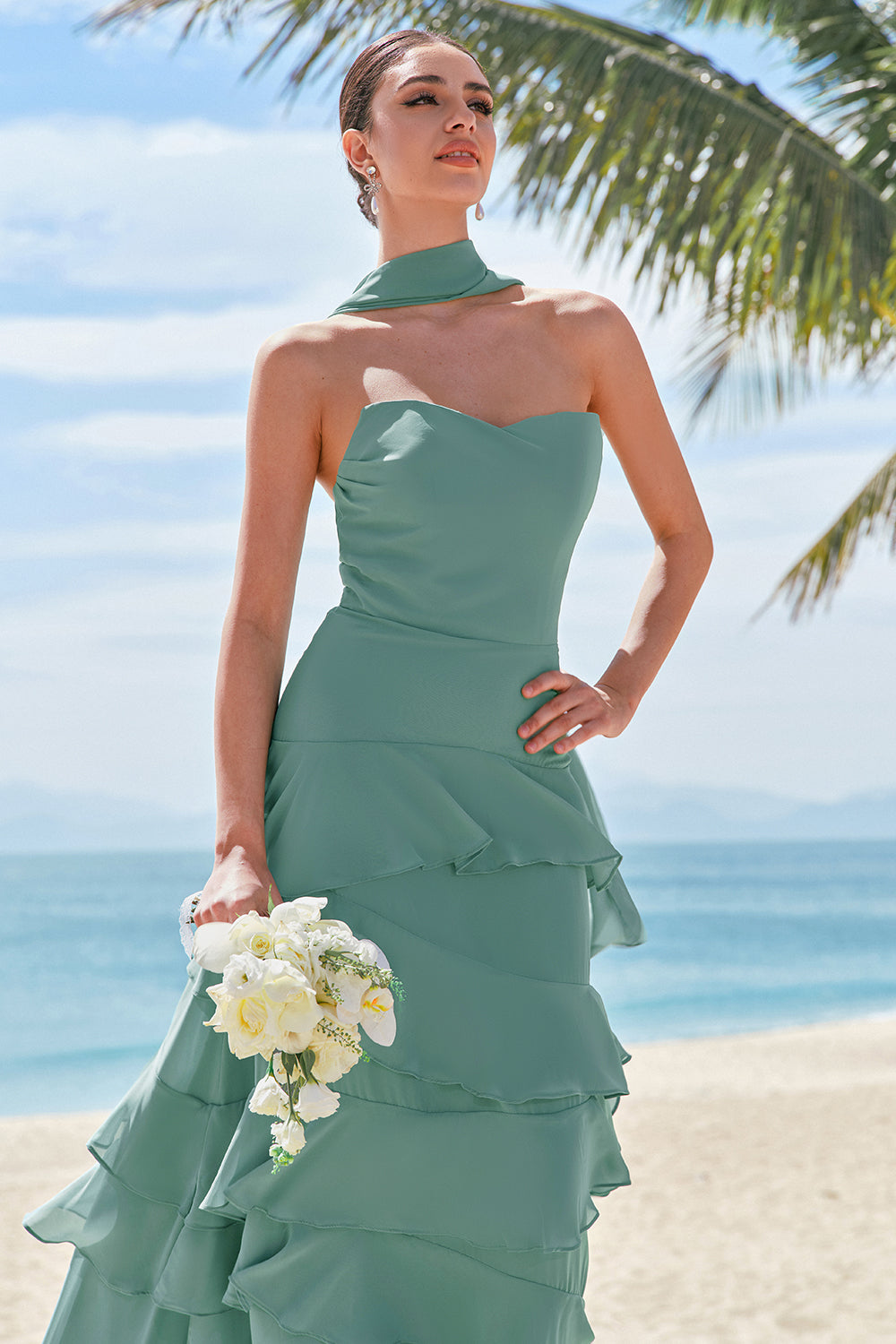 a line strapless bridesmaid dress Dessy Collection Strapless Cat-Eye Corset Maxi Dress with Ruffle Hem A-Line Skirt