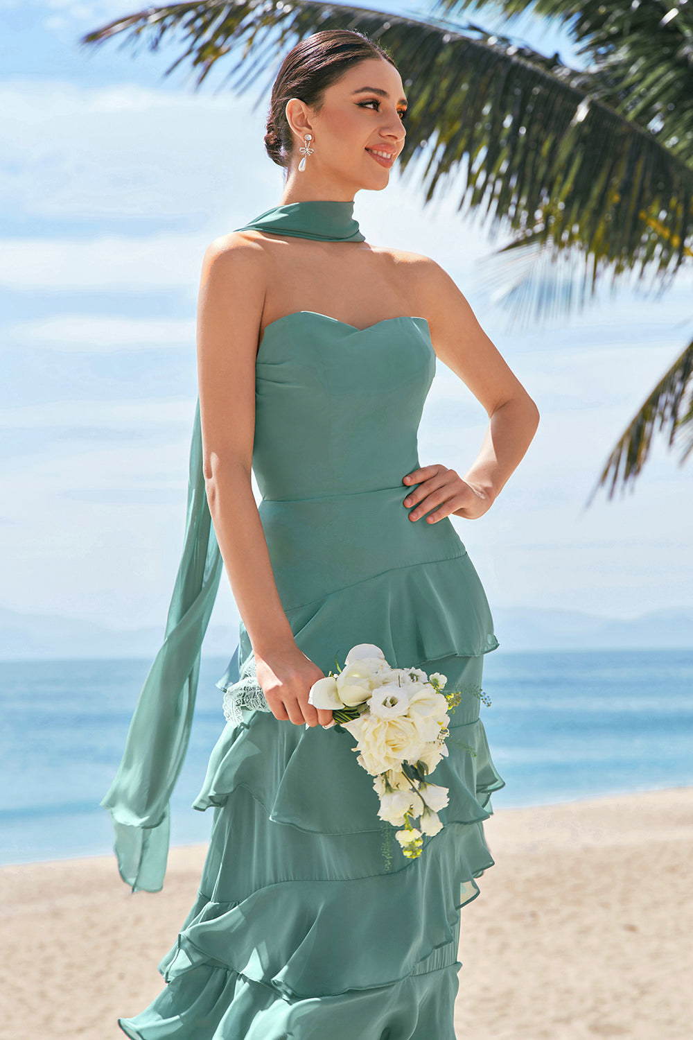 strapless a line bridesmaid dresses ZAPAKA Women Blush Pink A-Line Bridesmaid Dress Strapless Pleated Tiered Long Wedding Guest Dress, Blush Pink / US4