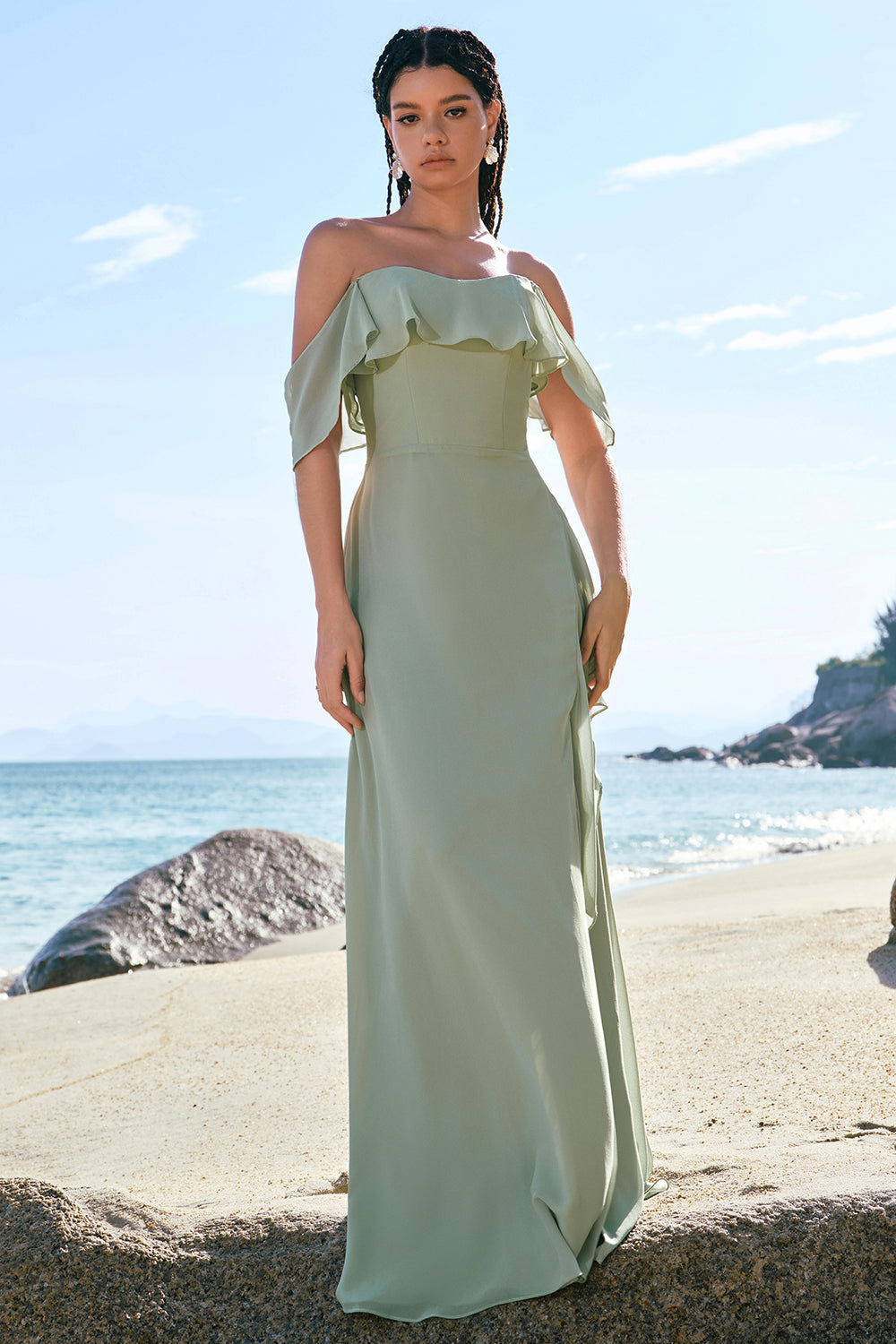 Wedtrend Women Light Green Floor Length Bridesmaid Dress with Ruffle Slit Sheath Strapless Chiffon Wedding Party Dress WEDTREND Wedtrend Women Light Green Floor Length Bridesmaid Dress with Ruffle Slit Sheath Strapless Chiffon Wedding Party Dress WEDTREND