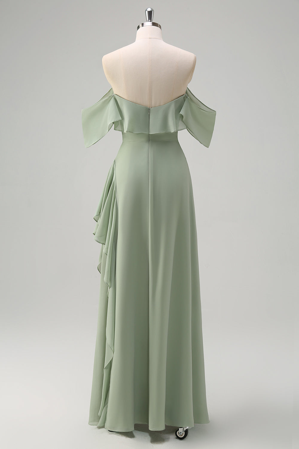 pastel green bridesmaid dresses Wedtrend Women Light Green Bridesmaid Dress with Ruffle Slit Sheath Off The Shoulder Chiffon Long Wedding Guest Dress – WEDTREND