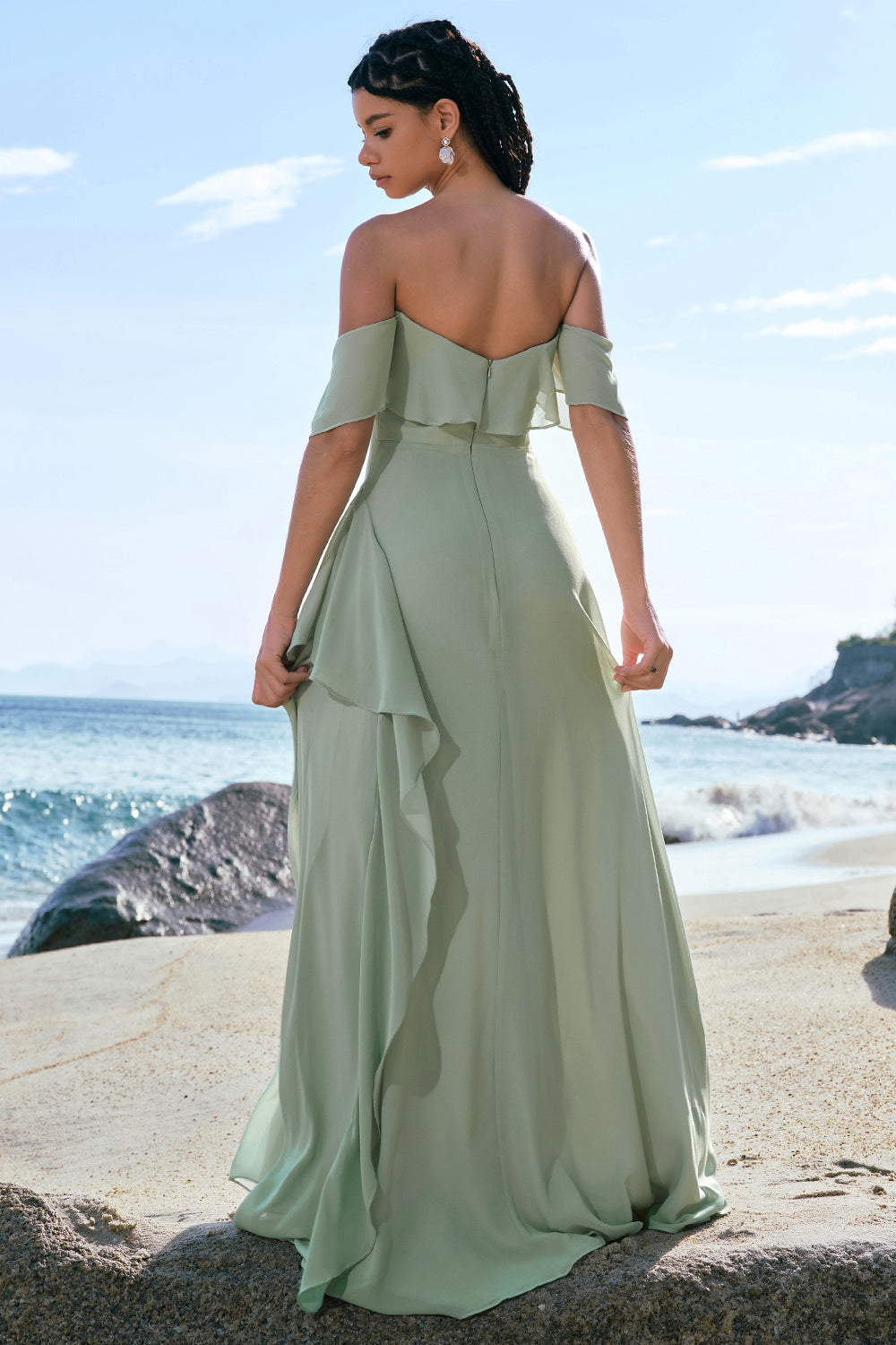 Wedtrend Women Light Green Floor Length Bridesmaid Dress with Ruffle Slit Sheath Strapless Chiffon Wedding Party Dress WEDTREND Wedtrend Women Light Green Floor Length Bridesmaid Dress with Ruffle Slit Sheath Strapless Chiffon Wedding Party Dress WEDTREND