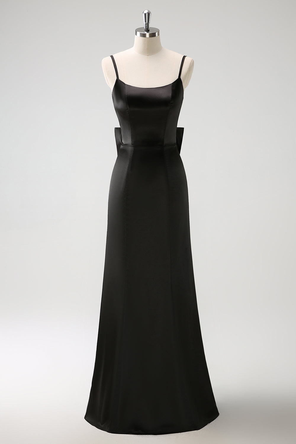 Wedtrend Women Black Satin Bridesmaid Dress with Bow Mermaid Spaghetti Straps Long Ruffle Wedding Guest Dress WEDTREND Wedtrend Women Black Satin Bridesmaid Dress with Bow Mermaid Spaghetti Straps Long Ruffle Wedding Guest Dress WEDTREND