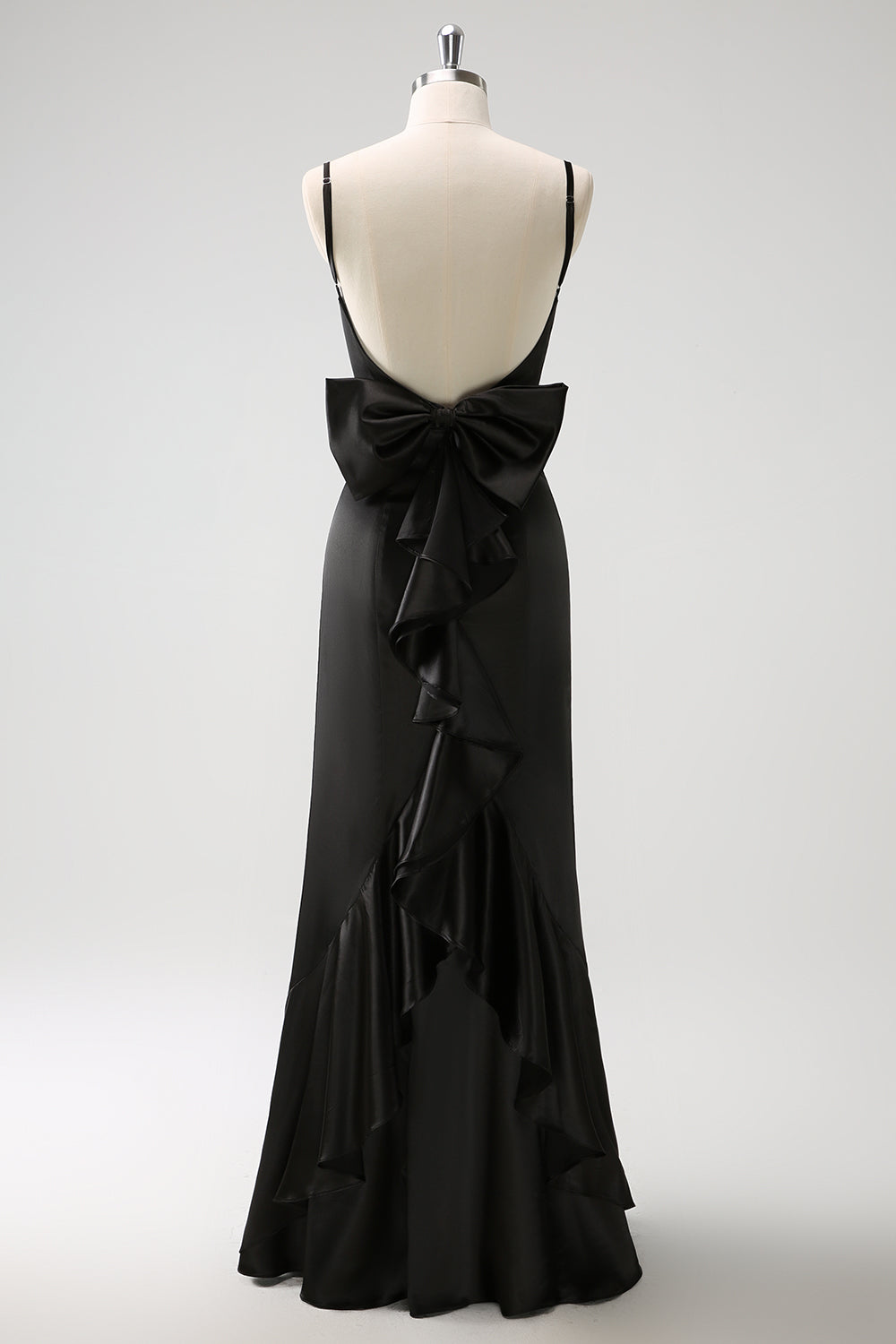 Wedtrend Women Black Satin Bridesmaid Dress with Bow Mermaid Spaghetti Straps Long Ruffle Wedding Guest Dress WEDTREND Wedtrend Women Black Satin Bridesmaid Dress with Bow Mermaid Spaghetti Straps Long Ruffle Wedding Guest Dress WEDTREND